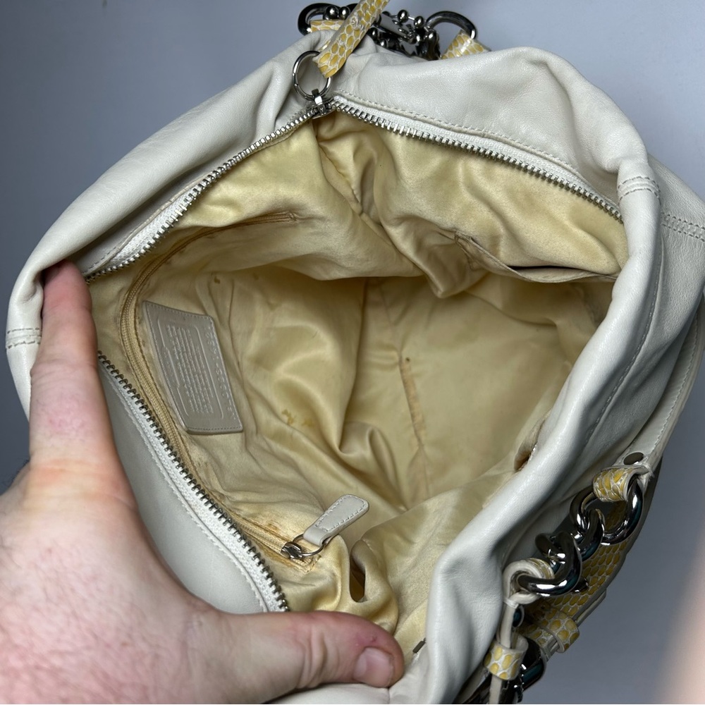 Vintage Y2k Coach Brooke Cream Leather Hobo Shoulder Bag 1482 Reptile Trim RARE - Picture 10 of 12